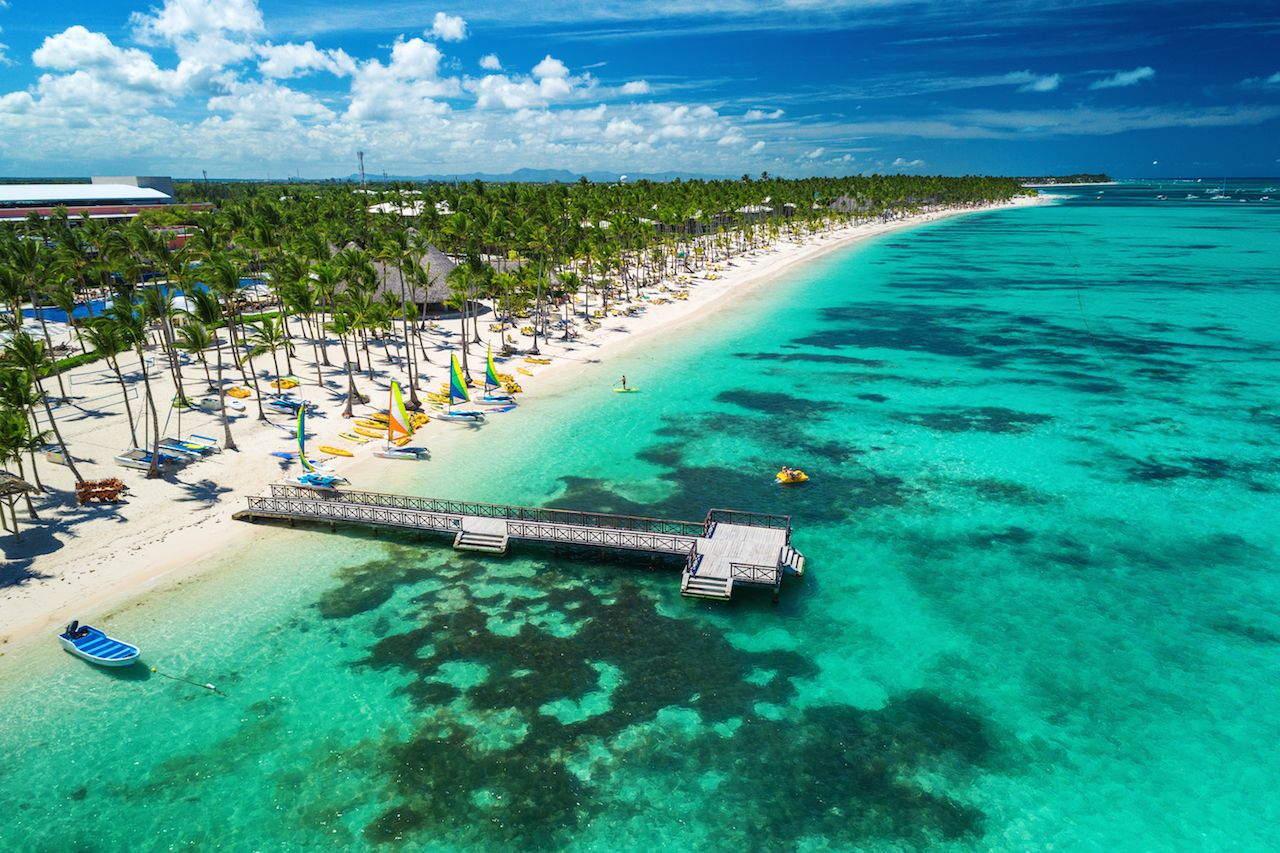 Aerial drone view of Caribbean Bavaro resort, Punta Cana, Dominican Republic