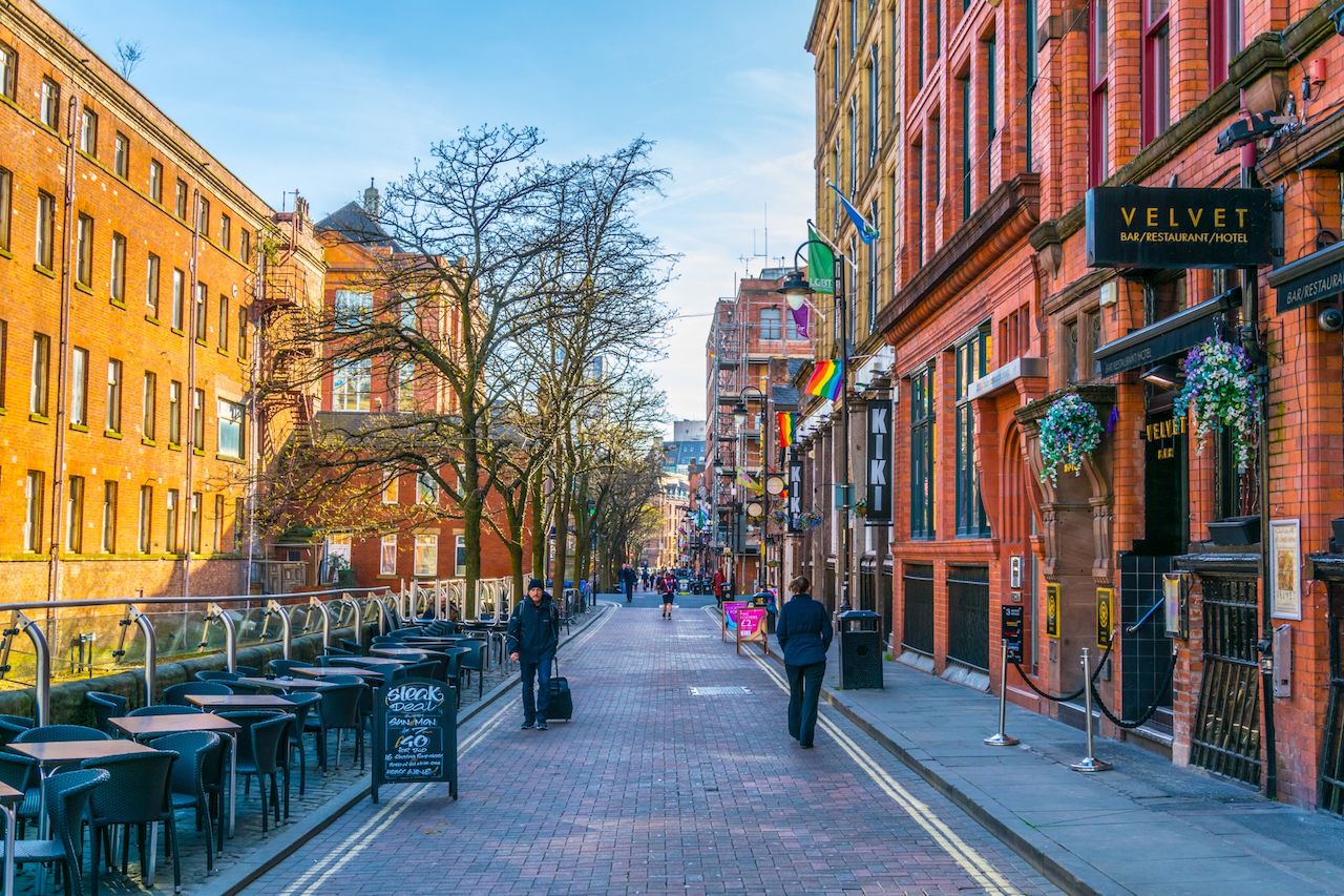 View of the Gay Village alongside Canal Street in Manchester, England